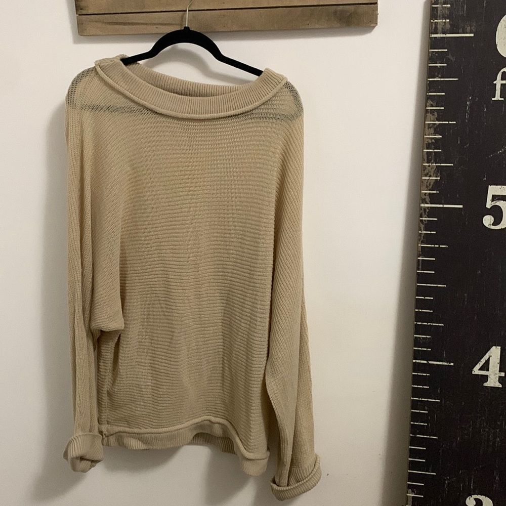 Heyson Women Plus Size 2X Cowl Neck Sweater Tan Beige Waffle Knit Pullover Soft